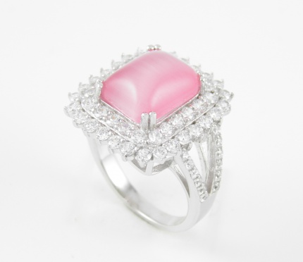 Bague "Mon Amour" Argent & Cabochon d'Hélénite Rose