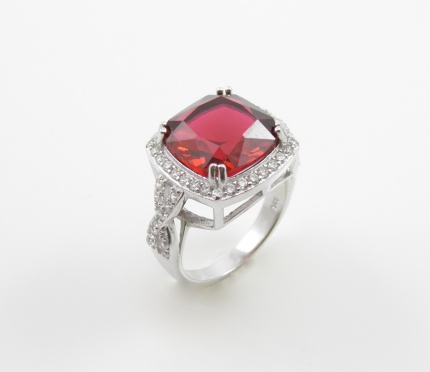 Bague "Marquise" Argent massif & Hélénite Rouge-rubis