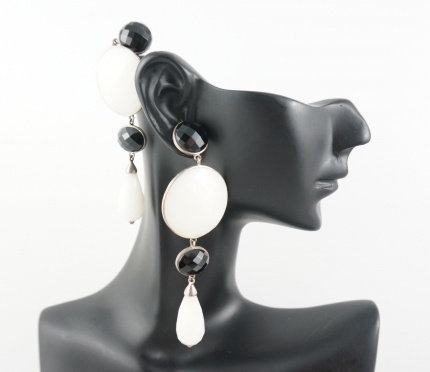 Boucles d'oreilles "Charleston" Agates bicolores et Argent