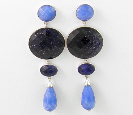 Boucles  Argent, Sandstone,Quartz & Agate Blue