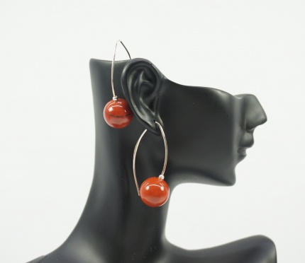  Boucles "Mycene 1 " en Jasper rouge et Argent