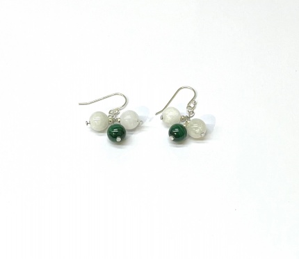 Boucles d'Oreilles "Kléa-1" Pierres de lune -Malachite - Argent 925