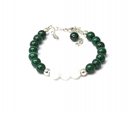 Bracelet"Belle de Coeur-E" Malachite-P de Lune & Argent 925.