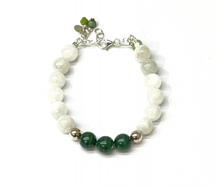 Bracelet"Belle de Coeur-F" Malachite-P de Lune & Argent 925.