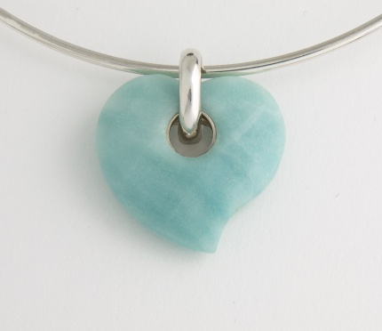 Pendentif "Coeur" en  Amazonite facetée & Argent 