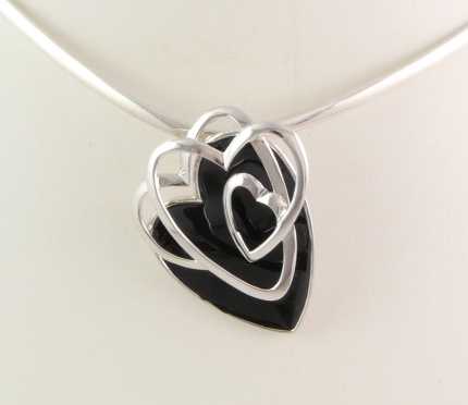 Multi-Coeurs en Argent 925° et émail " Black-Night "