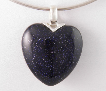 Pendentif  "Coeur"  Sandstone Bleu-nuit et Argent 