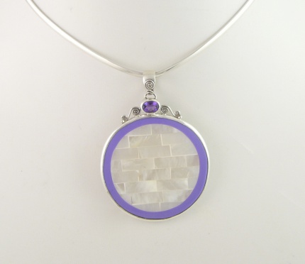 Pendentif  " Edelys " Argent, Nacre, Email & Amethyste