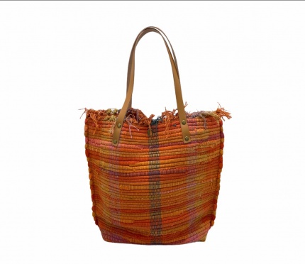 CABAS - Façon tissage rustique - Orange - Anses longues 